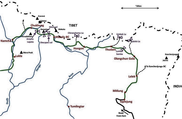 Makalu base camp trek map