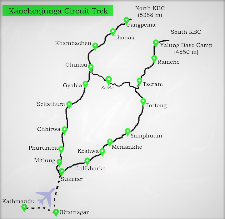 Kanchenjunga circuit trek map