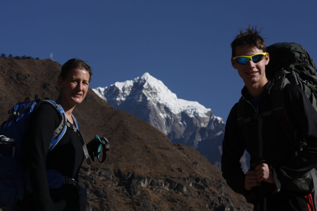 mother and son visiting ebc trek